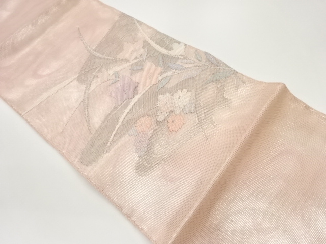 JAPANESE FUKURO OBI FOR SUMMER / WOVEN AUTUMN FLOWERS